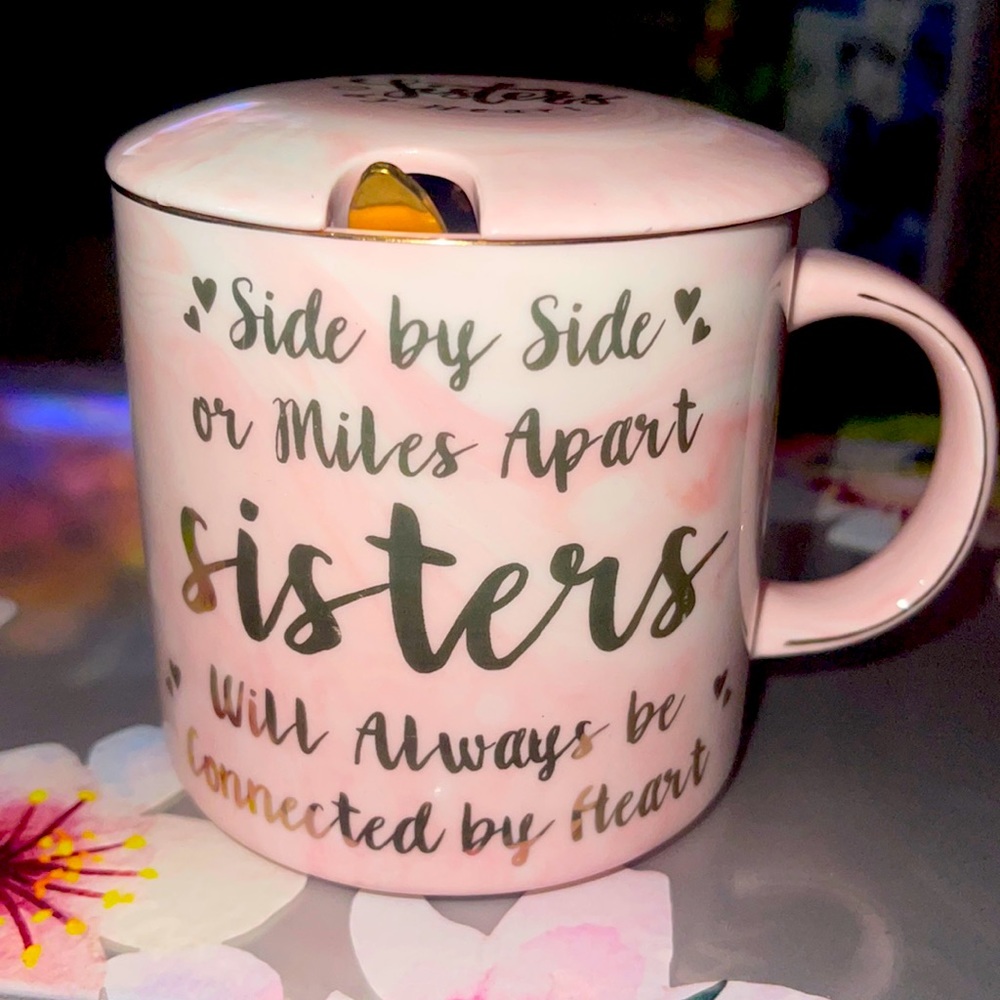 NEW Ceramic Mug - Sisters connected by heart